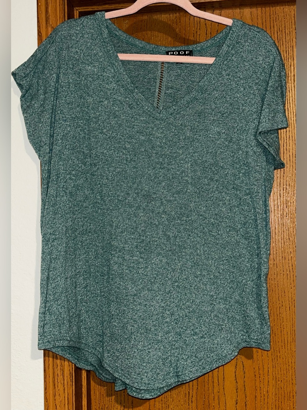 Poof! Heather Teal Short Sleeve V-Neck Tee